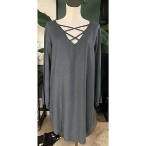 element eden women’s large slate crisscross V-neck long sleeve shift dress K
